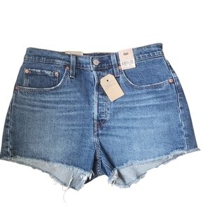 Levis 501 Shorts Premium Blue Denim High Rise 56327-0227 Distressed Size 30 NWT